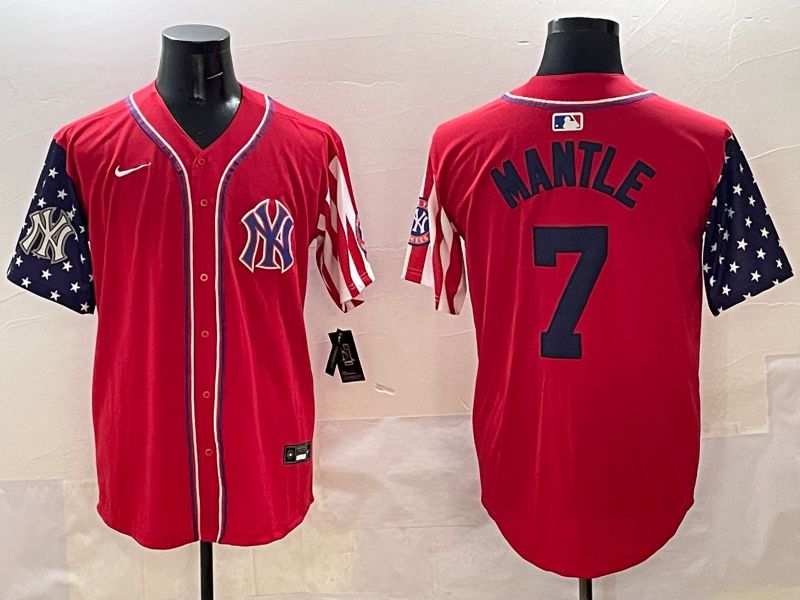 Men New York Yankees #7 Mantle Red a generation of national flags Jointly Name 2025 Nike MLB Jersey style 6